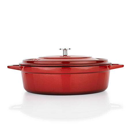 Schafer Guss Chef Döküm Basık Tencere 28Cm-2 Parça-Kırmızı