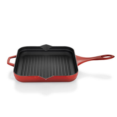 Schafer Guss Chef Döküm Kare Grill Tava 28x28Cm-1 Parça-Kırmızı