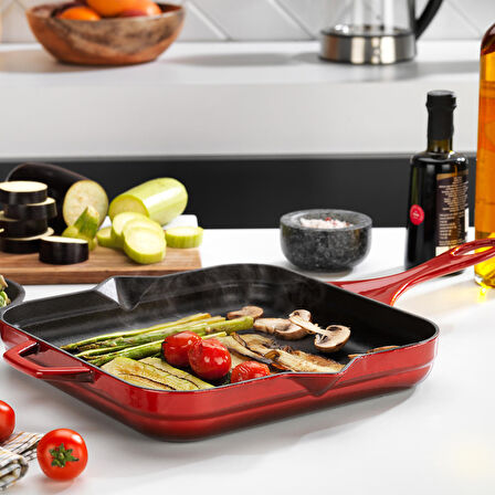 Schafer Guss Chef Döküm Kare Kızartma Tavası 28x28Cm-1 Parça