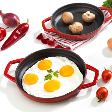 Schafer Guss Chef Döküm Sahan Çift Kulplu 22 Cm-1 Parça-Kırmızı