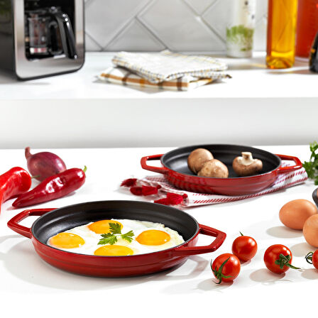 Schafer Guss Chef Döküm Sahan Çift Kulplu 22 Cm-1 Parça-Kırmızı