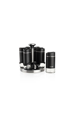 Schafer Silver Touch Döner Standlı Baharat Takımı 7 Parça Siyah