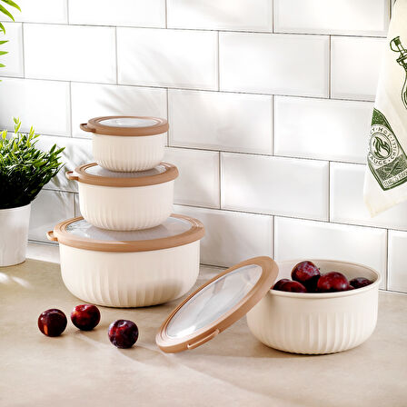 Schafer Ashley 4 lü Yuvarlak Saklama Kabı-Krem