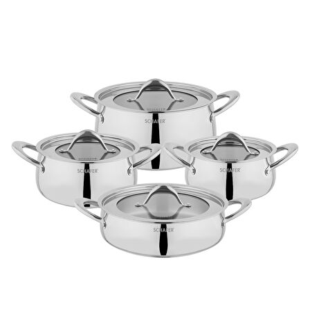 Schafer Galaxy Çelik Tencere Seti 8 Parça-Inox