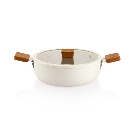 Schafer Ceramoni Seramik Basık Tencere 24 Cm-Krem