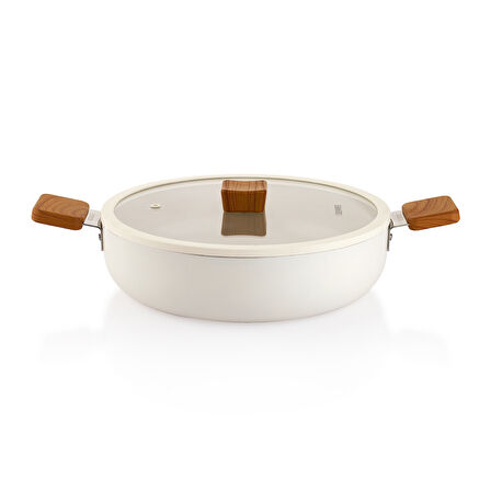 Schafer Ceramoni Seramik Basık Tencere 28 Cm-Krem