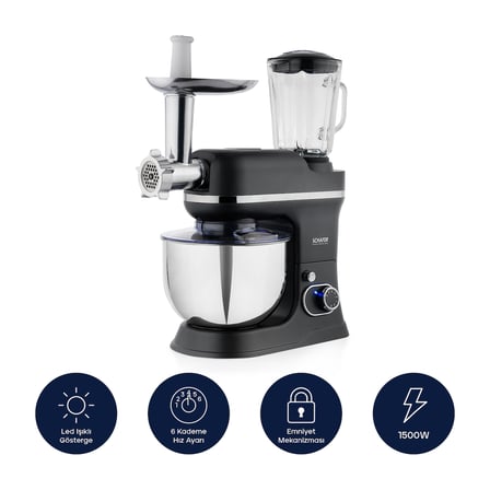 Schafer Prochef Master Multi Kıyma Aparatlı 1500 W Stand Mikser 5 L-Antrasit