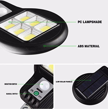 Ayt Powermaster CL-182-6 Hareket Sensörlü 48 COB Ledli Solar Güneş Enerjili Sokak Lambası Led Aydınlatma