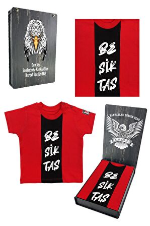 Beşiktaş Orijinal Kırmızı Bebek T-Shirt Hediyelik Ahşap Kutulu