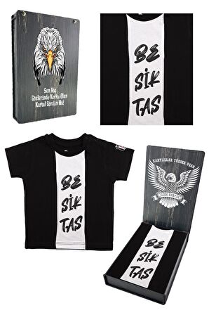 Beşiktaş Orijinal Siyah Bebek T-Shirt Hediyelik Ahşap Kutulu