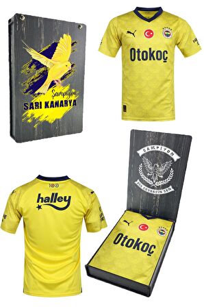 Fenerbahçe Orijinal Yeni Sezon Sarı Forma FB Kanarya Baskılı Hediyelik Ahşap Kutulu