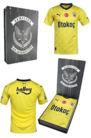 Fenerbahçe Orijinal Yeni Sezon Sarı Çocuk Forma Hediyelik Ahşap Kutulu