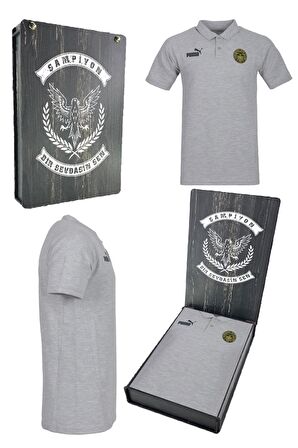 Fenerbahçe Orijinal Puma Gri Polo Yaka Hoca T-Shirt Hediyelik Ahşap Kutulu