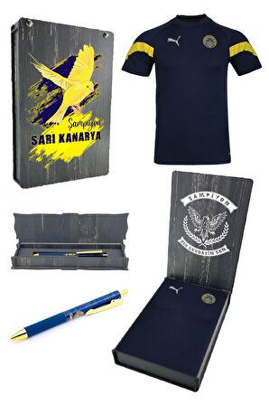 Fenerbahçe Orijinal Puma Lacivert Çocuk T-Shirt + Kalem Set Ahşap Kutulu