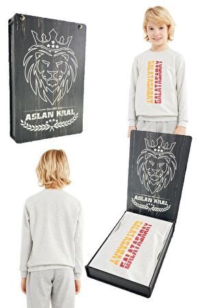 Galatasaray Orijinal Galatasaray Baskılı Gri Çocuk Sweat Hediyelik Ahşap Kutulu