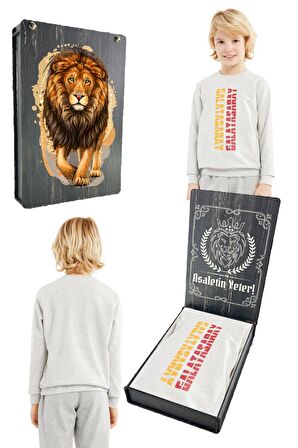 Galatasaray Orijinal Galatasaray Baskılı Gri Çocuk Sweat Hediyelik Ahşap Kutulu