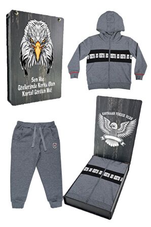 Beşiktaş Orijinal Çocuk Kapüşonlu Eşofman Takımı Hediyelik Ahşap Kutulu