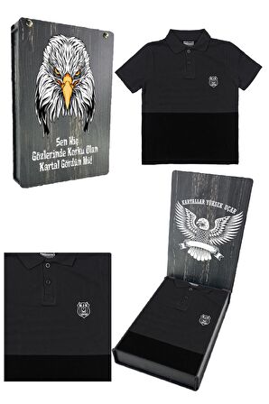 Beşiktaş Orijinal Polo Yaka Çocuk T-shirt Hediyelik Ahşap Kutulu