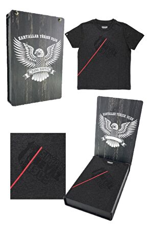 Beşiktaş Orijinal Lisanslı Antrasit Siyah Çocuk T-shirt Hediyelik Ahşap Kutulu