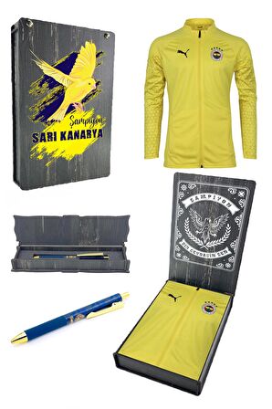 Fenerbahçe Orijinal 23/24 A Takım Tam Fermuarlı Futbolcu Sweat + Kalem Set Ahşap Kutulu