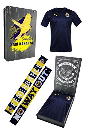 Fenerbahçe Orijinal A Takım Futbolcu Lacivert Antrenman Çocuk T-Shirt + Şal (Atkı) Set Ahşap Kutulu