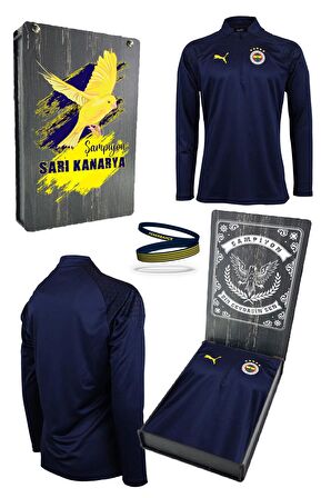 Fenerbahçe Orijinal 23/24 A Takım Hoca Yarım Fermuar Lacivert Çocuk Sweat + Bileklik Set Kutulu