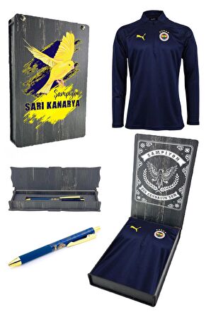 Fenerbahçe Orijinal 23/24 A Takım Hoca Yarım Fermuar Lacivert Çocuk Sweat + Kalem Set Ahşap Kutulu