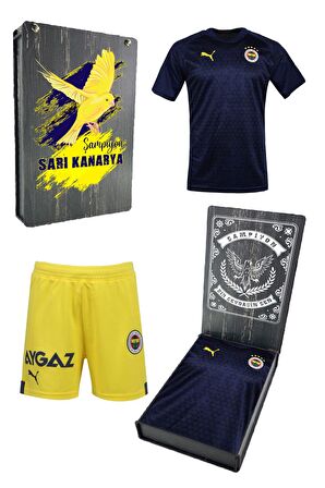 Fenerbahçe Orijinal A Takım Futbolcu Lacivert Antrenman Çocuk T-Shirt + Şort Set Hediyelik Kutulu