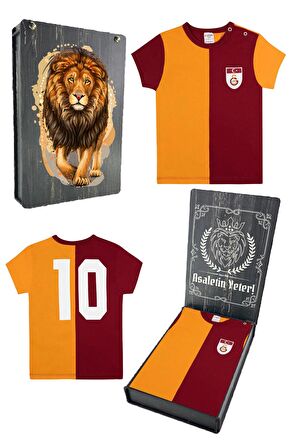 Galatasaray Orijinal Lisanslı Metin Oktay Sarı Kırmızı Unisex Bebek T-shirt Hediyelik Ahşap Kutulu