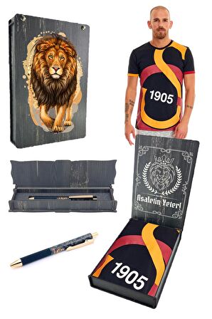 Galatasaray Orijinal Lisanslı Arma T-shirt + Kalem Set Hediyelik Ahşap Kutulu