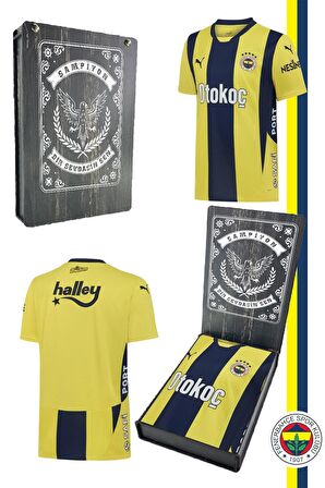 Fenerbahçe Orijinal Lisanslı Unisex 2024-2025 Yeni Sezon Sarı Lacivert Çubuklu Forma Ahşap Kutulu