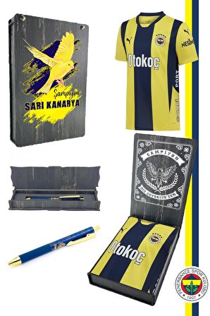 Fenerbahçe Orijinal Lisanslı 2024 Yeni Sezon Sarı Lacivert Çubuklu Forma + Kalem Set Ahşap Kutulu