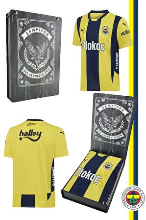 Fenerbahçe Orijinal Lisanslı Unisex 24-25 Yeni Sezon Sarı Lacivert Çubuklu Çocuk Forma Ahşap Kutulu