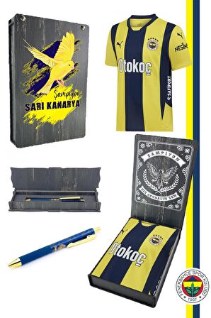 Fenerbahçe Orijinal Lisanslı 2024 Yeni Sezon Sarı Lacivert Çubuklu Çocuk Forma + Kalem Set Kutulu