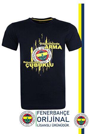 Fenerbahçe Orijinal Lisanslı Göğsümüzde Arma Lacivert Unisex T-Shirt + Bileklik Set Özel Kutulu