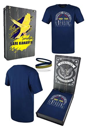 Fenerbahçe Orijinal Lisanslı Varak Baskılı Unisex Oversize T-Shirt + Bileklik Set Ahşap Kutulu