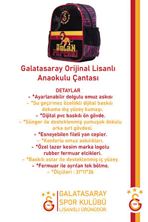 Galatasaray Orijinal Lisanslı Spor Çocuk Sırt Çantası Gs Aslan Parçası Çanta