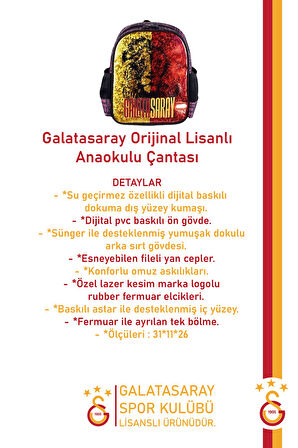 Galatasaray Orijinal Lisanslı Spor Çocuk Sırt Çantası Gs Aslan Baskılı Çanta