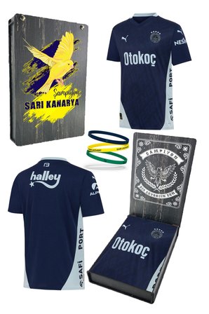 Fenerbahçe Orijinal Lisanslı 24-25 Yeni Sezon Mavi Forma + Bileklik Set Hediyelik Ahşap Kutulu