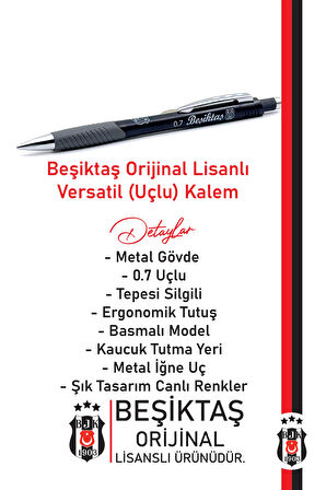 Beşiktaş Orijinal Lisanslı Metal Gövde Versatil Uçlu Kalem 0.7 Hediyelik Ahşap Kutulu