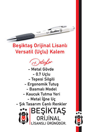 Beşiktaş Orijinal Lisanslı Metal Gövde Versatil Uçlu Kalem 0.7 Hediyelik Ahşap Kutulu