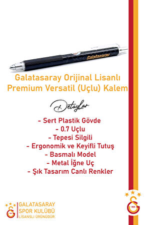 Galatasaray Orijinal Lisanslı Premium Versatil Uçlu Kalem 0.7 Hediyelik Ahşap Kutulu