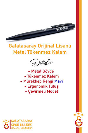 Galatasaray Orijinal Lisanslı Premium Metal Tükenmez Kalem Hediyelik Ahşap Kutulu