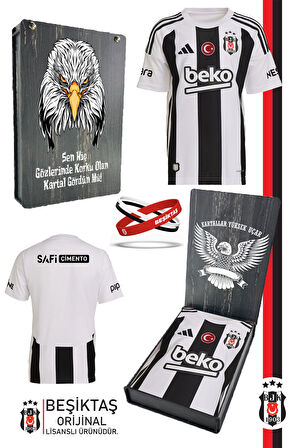 Beşiktaş Orijinal 24-25 Çubuklu Siyah-Beyaz Forma Bileklik Hediyeli Özel Tasarım Hediyelik Kutulu