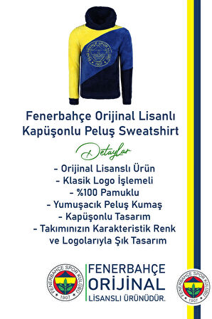 Fenerbahçe Orijinal Lisanslı Sarı Lacivert Kapüşonlu Peluş Sweat