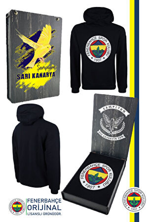 Fenerbahçe Orijinal Lisanslı Logolu Lacivert Kapüşonlu Sweat Ahşap Kutulu