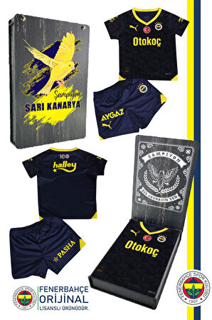 Fenerbahçe Orijinal Lisanslı 23-24 Lacivert Çocuk Forma Set Hediyelik Ahşap Kutulu