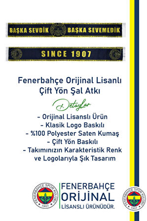 Fenerbahçe Orijinal Lisanslı Since 1907 Çift Taraflı Şal Atkı + Uçlu Kalem + Bileklik Hediyelik Set