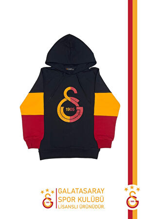 Galatasaray Orijinal Lisanslı Logo Siyah Kapüşonlu Çocuk Sweat 