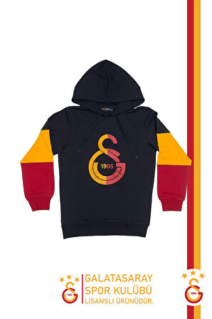 Galatasaray Orijinal Lisanslı Logo Siyah Kapüşonlu Çocuk Sweat 